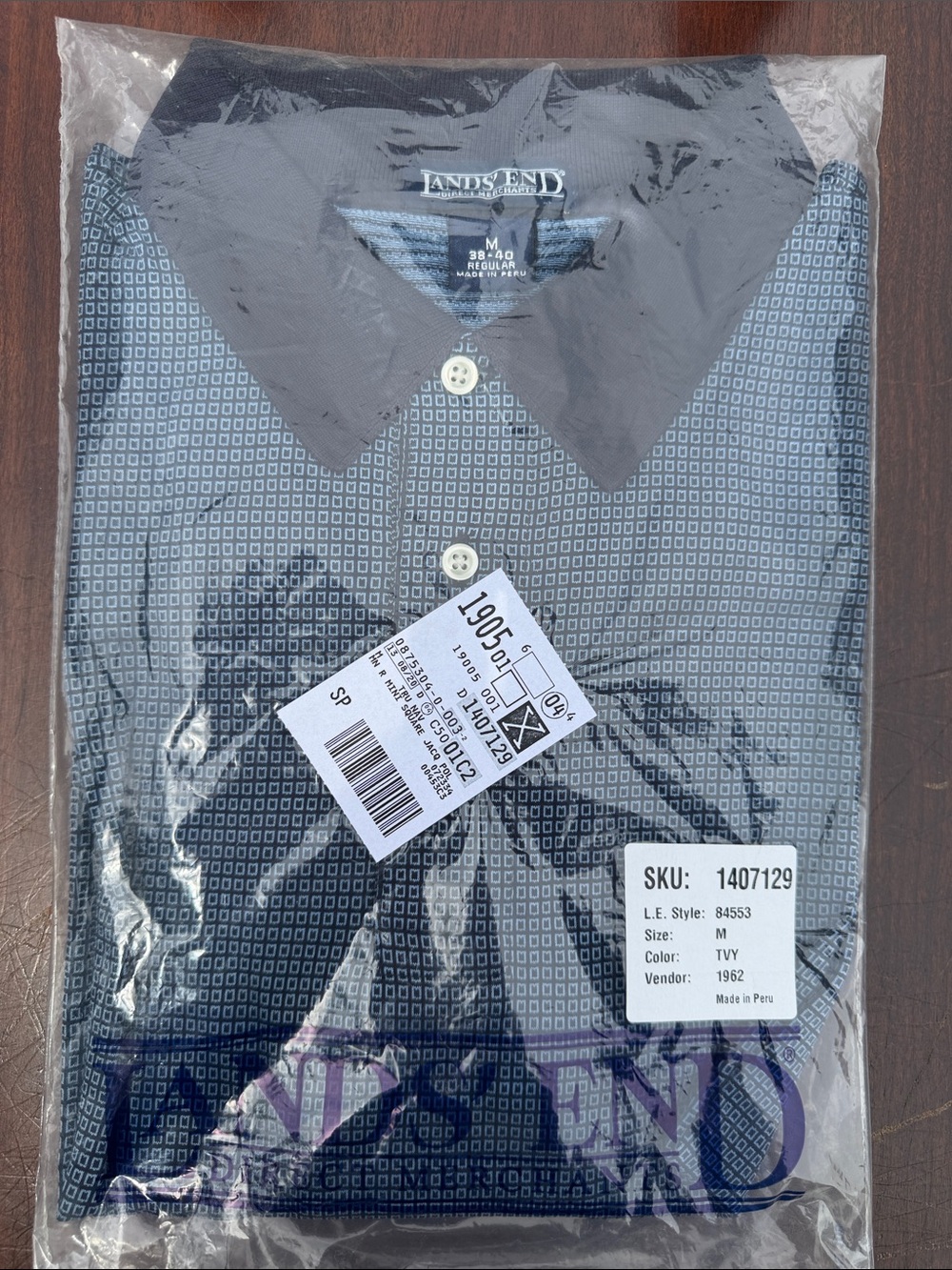 Lands' End Men's Teal Patterned Dress Shirt